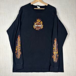 Harley Davidson Flame Longsleeve Made in USA 2007 Y2K XL Spellout Shirt
